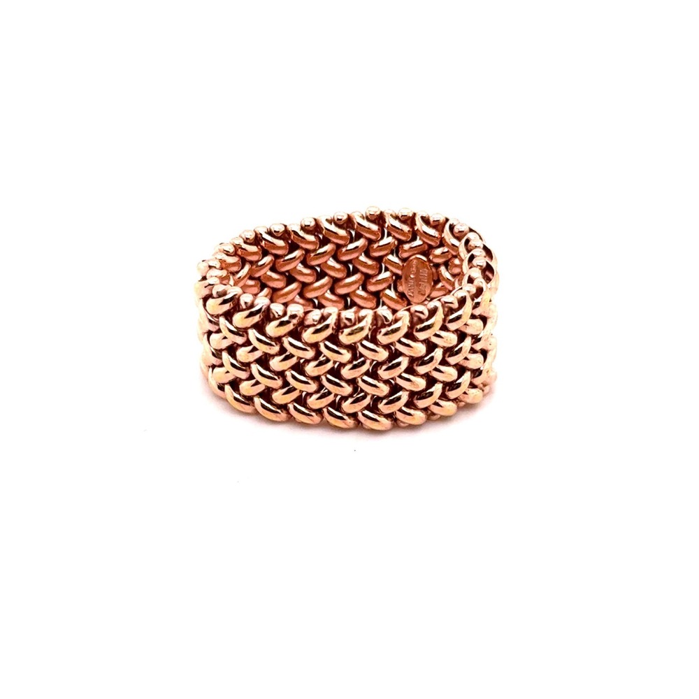 Milor Italy 925 Sterling Silver Rose Gold Woven Mesh Wide Band Ring Size 8.5